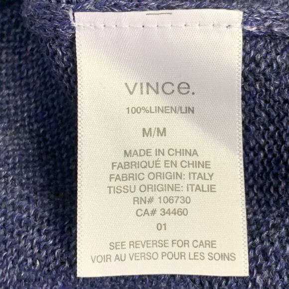 VINCE Size M Blue Heather Knit Linen Crew Neck Pullover - Picture 10 of 11